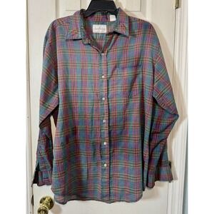 Jean Phillips Vintage Red Blue Green Plain Lightweight Button Up Large